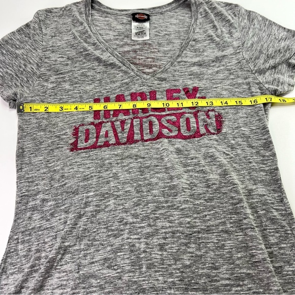 Harley Davidson El Paso TX Pink Glitter Graphic V-Neck Tee Heathered Grey M - Picture 7 of 8